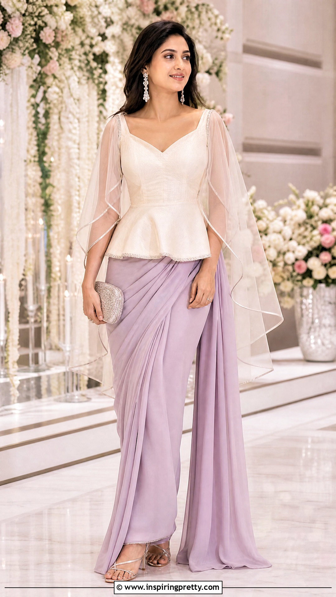 Cape Sleeve Peplum Top With Saree - 20 peplum top with saree outfit ideas