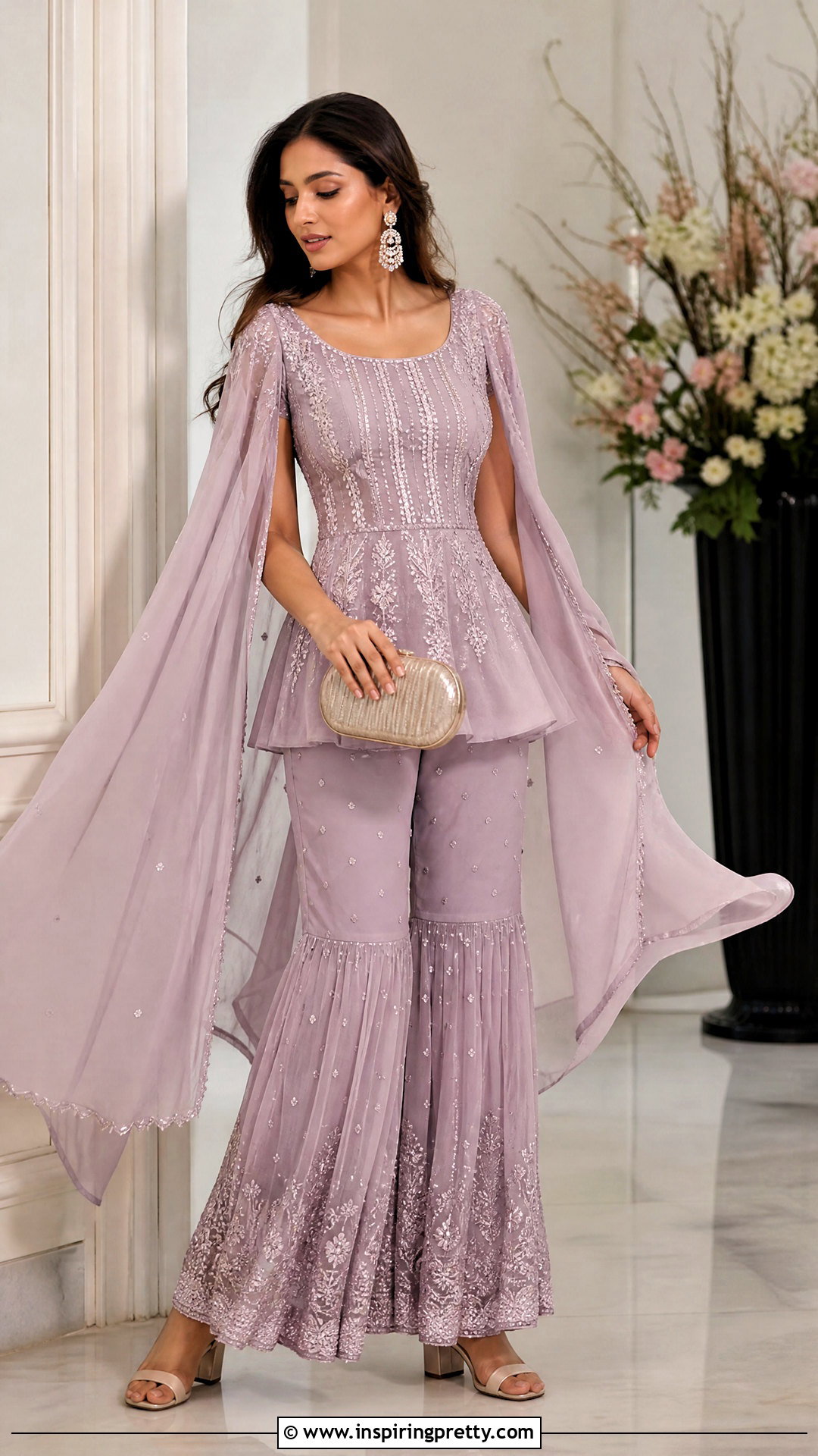 Cape Sleeve Peplum Top With Sharara - 50 peplum top with sharara outfit ideas