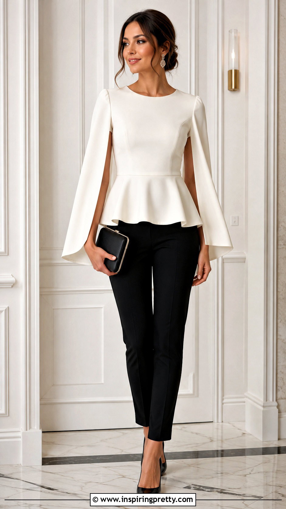 Cape Sleeve Peplum Top With Slim Trousers - 50 peplum tops for women