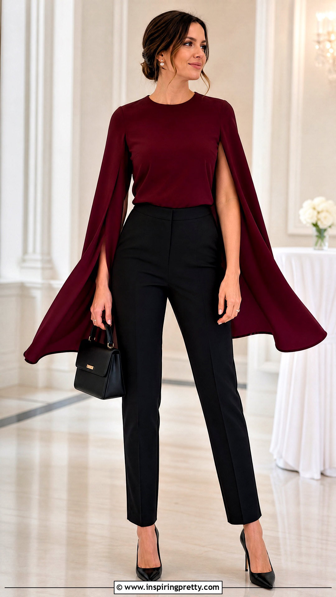 Cape Sleeve Top And Tailored Pants Outfit - 50 elegant tops classy outfits