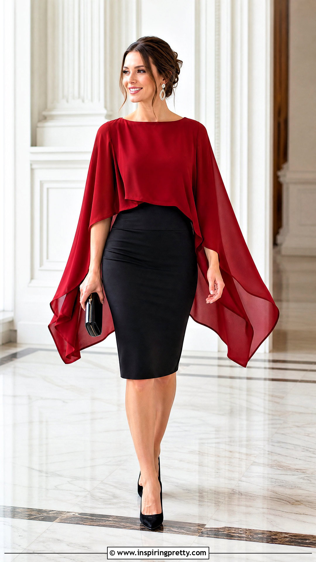 Cape Sleeve Top With A Pencil Skirt - 50 fancy tops for women styles