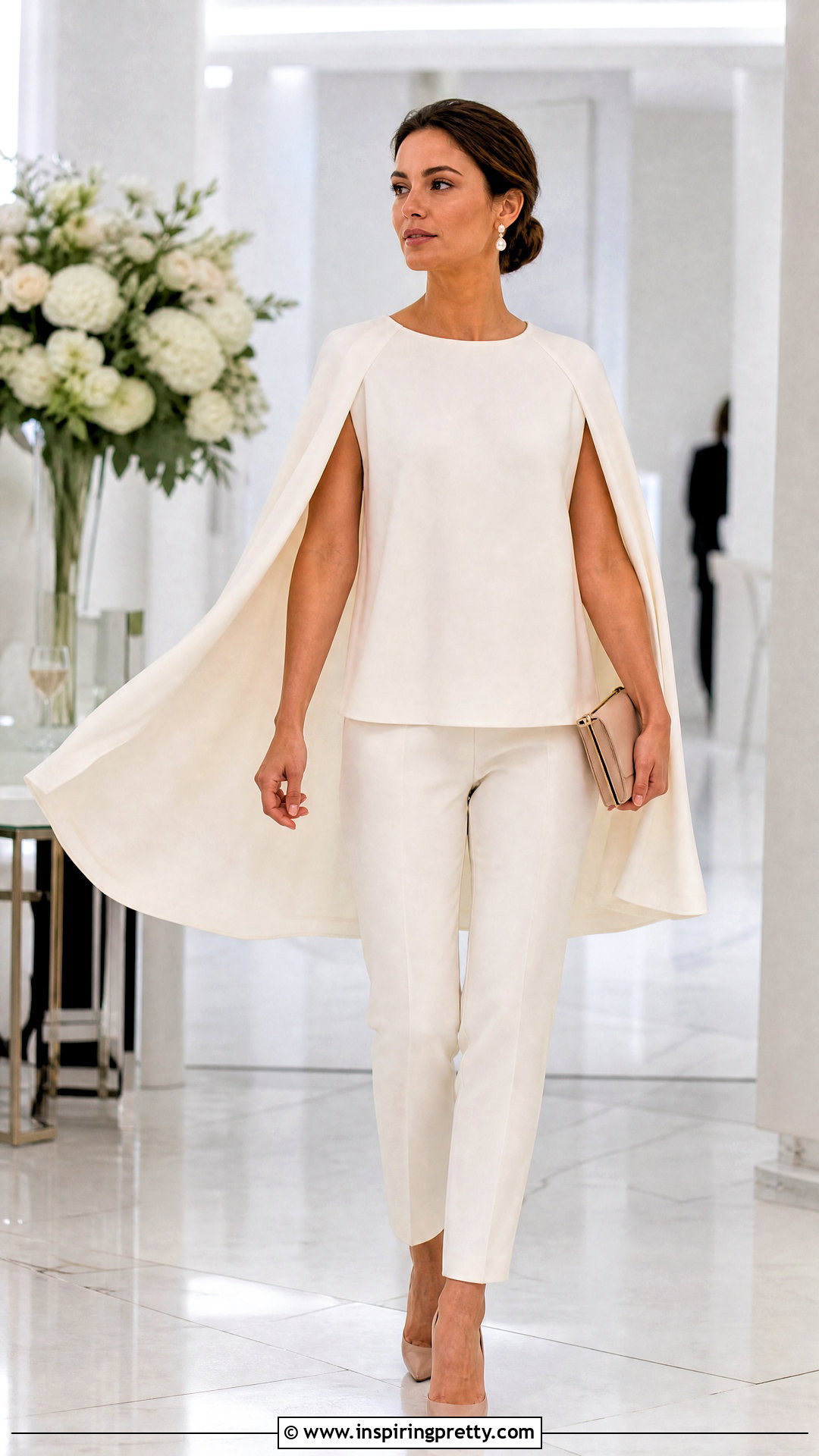 Cape Sleeve Top With Slim Pants - 50 elegant tops outfit ideas