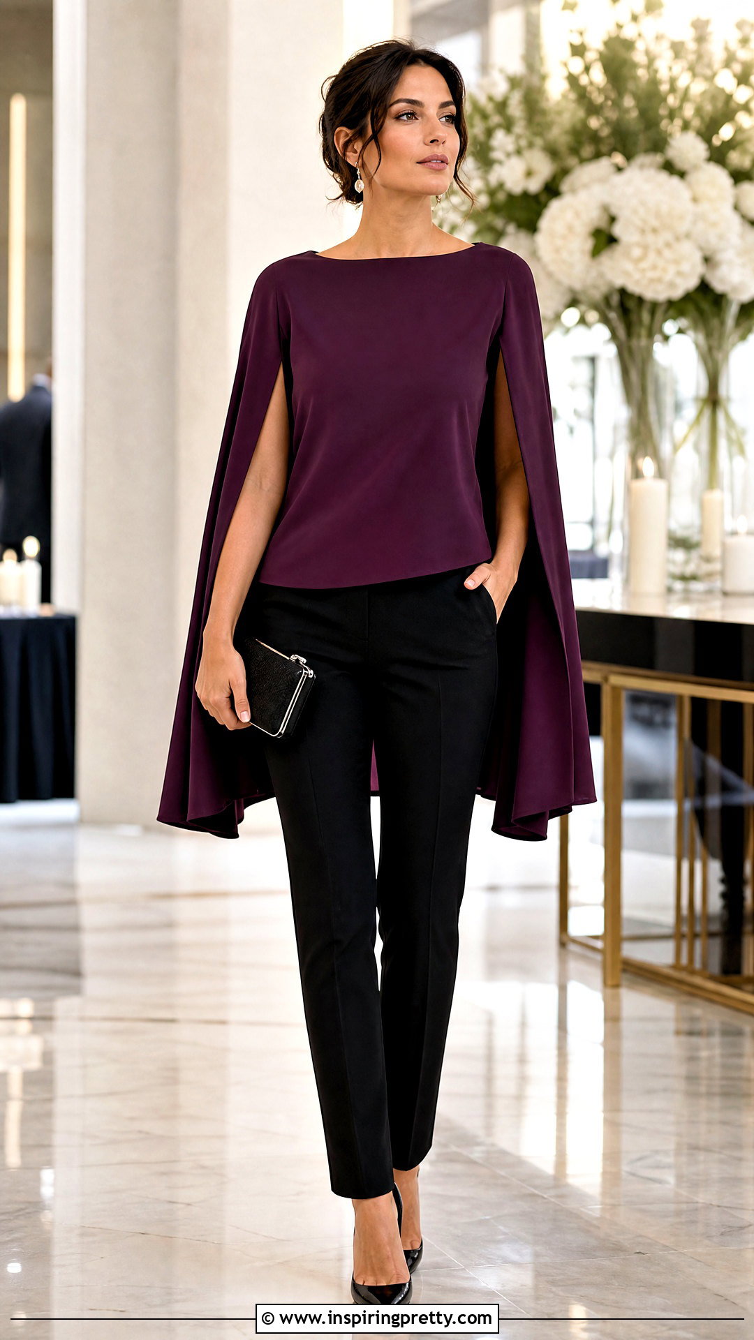 Cape Sleeve Top With Slim Trousers - 50 beautiful top designs