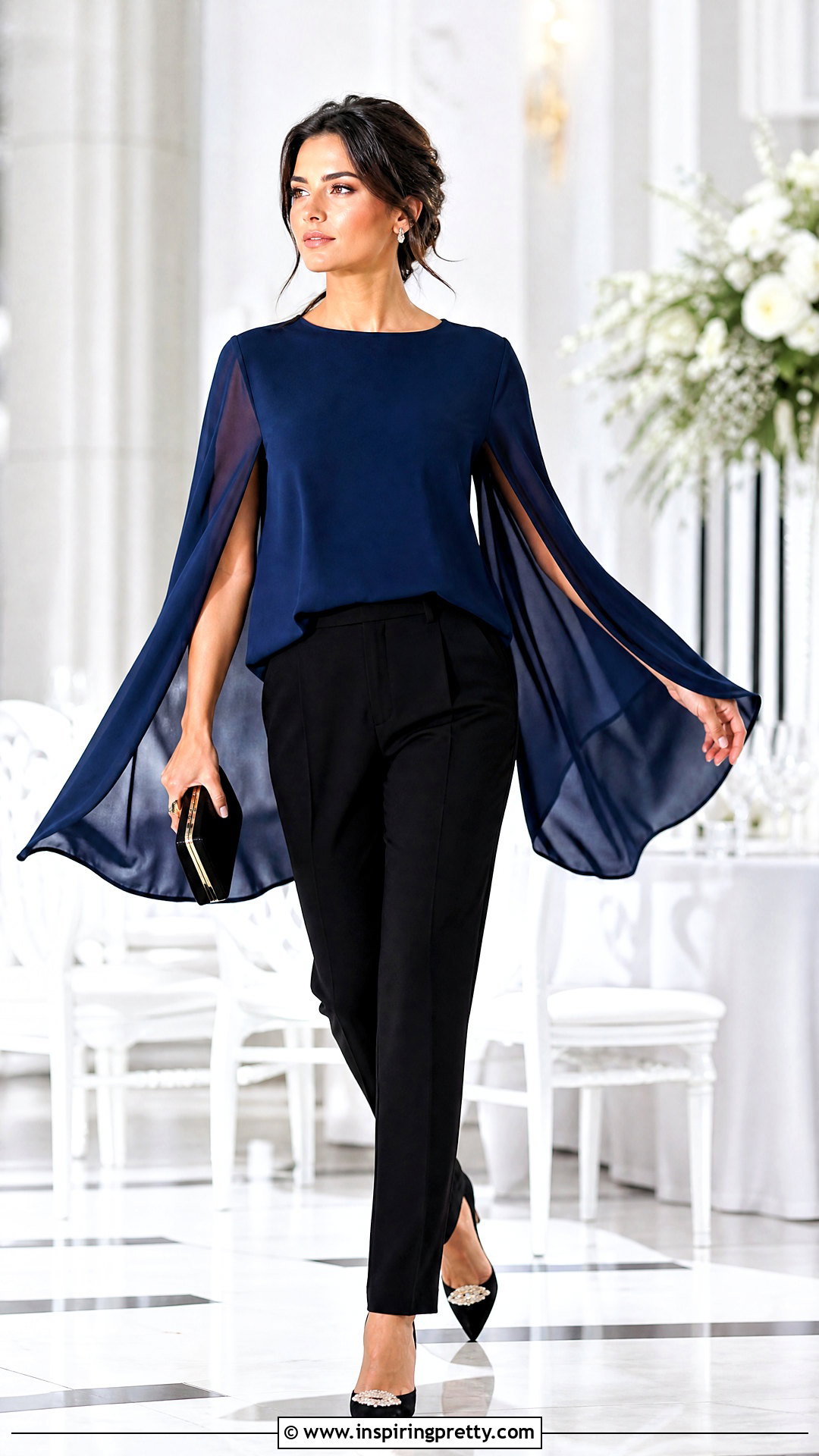 Cape Sleeve Top With Tapered Pants - 50 tops designs