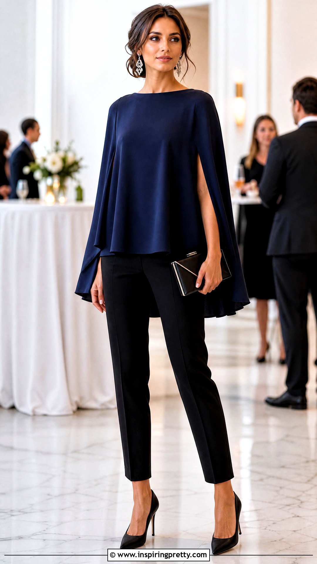 Cape Statement Top With Slim Pants - 50 statement tops outfit ideas
