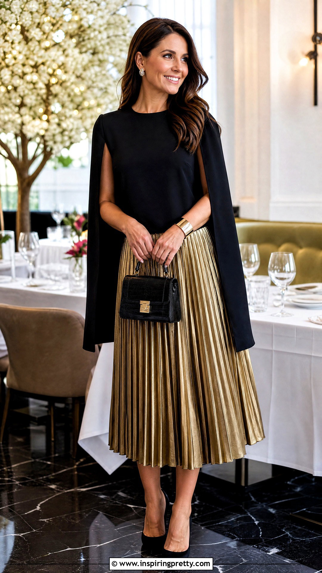 Cape Top Birthday Outfit With Metallic Skirt - 50 Cape Top outfit ideas
