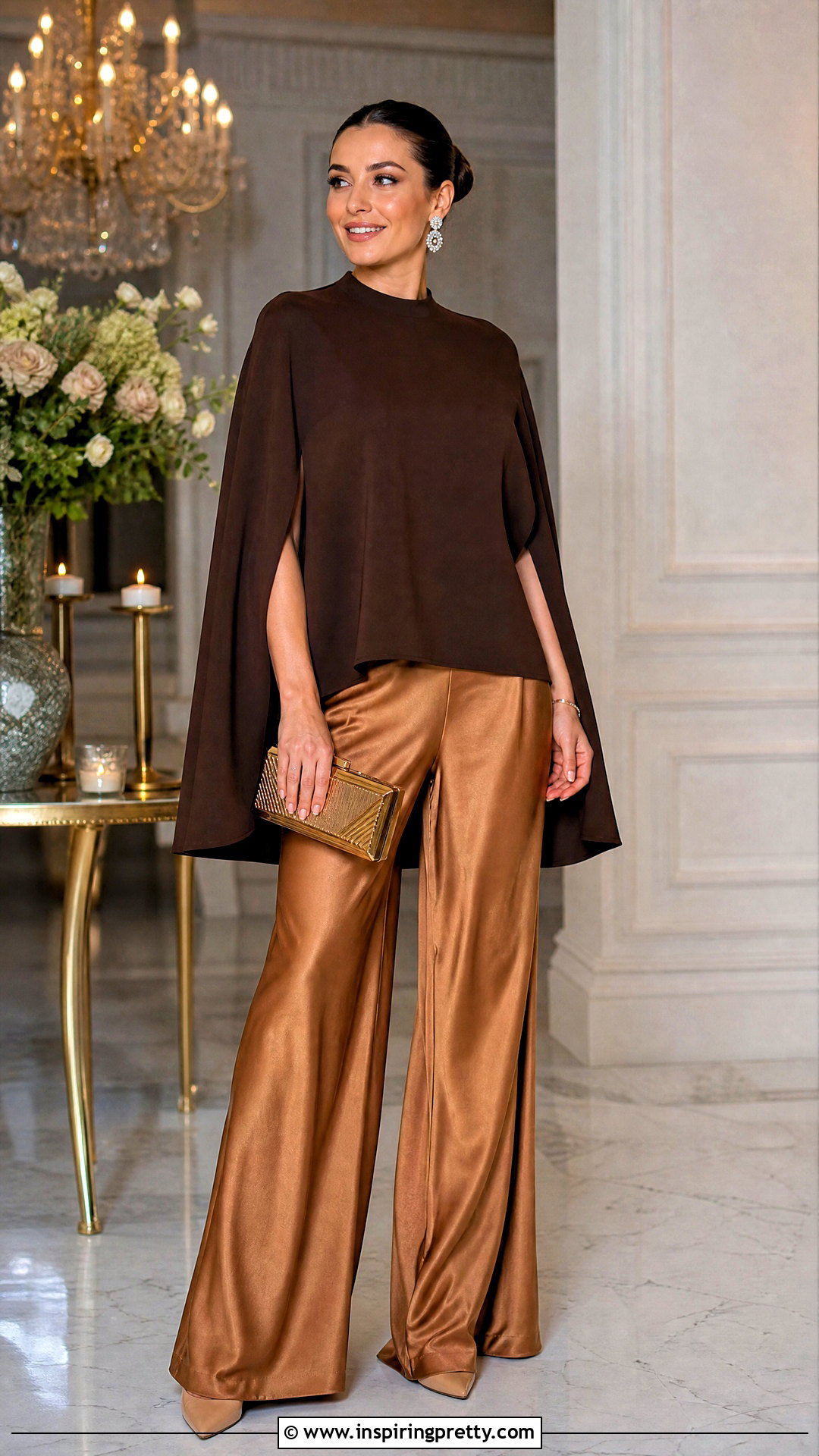 Cape Top With Satin Pants - 50 Cape Top outfit ideas