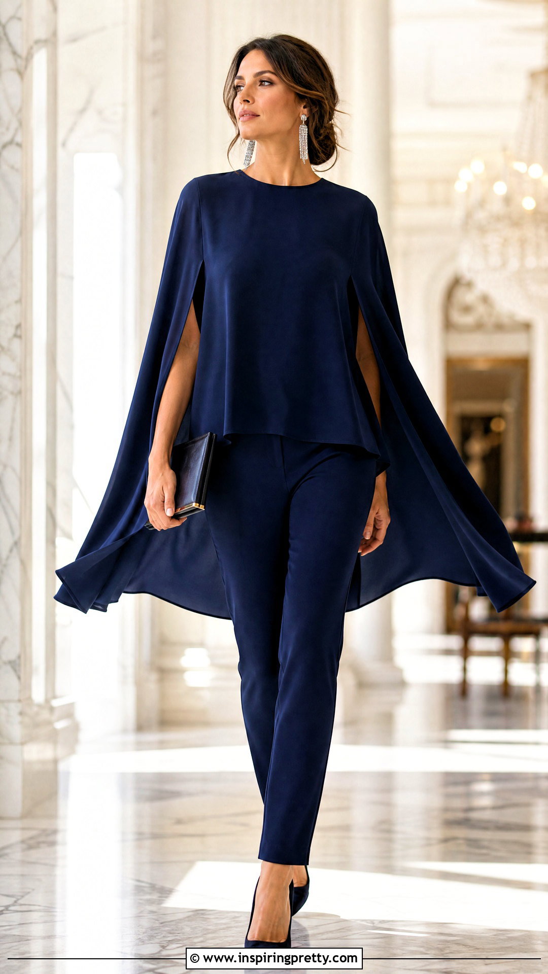 Cape Top With Slim Trousers - 50 fancy tops outfit ideas