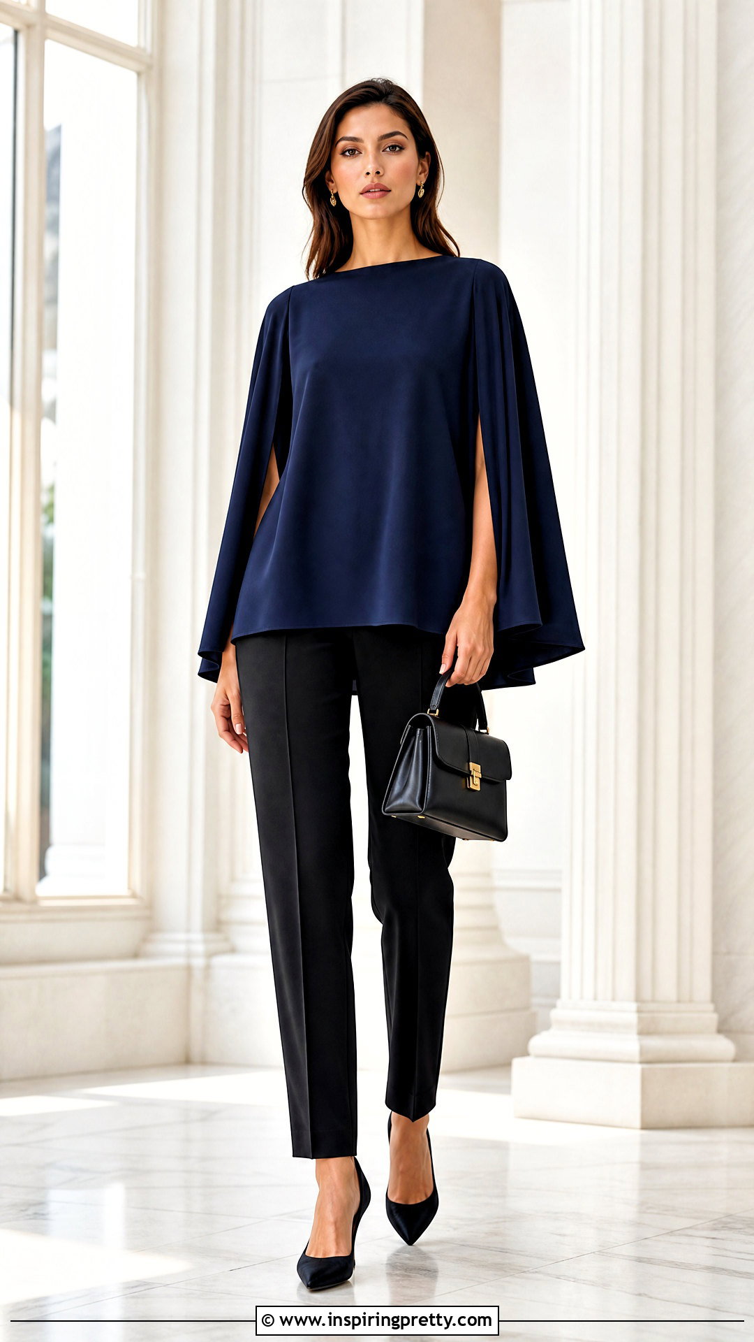 Cape Top With Slim Trousers - 50 cute tops aesthetic ideas