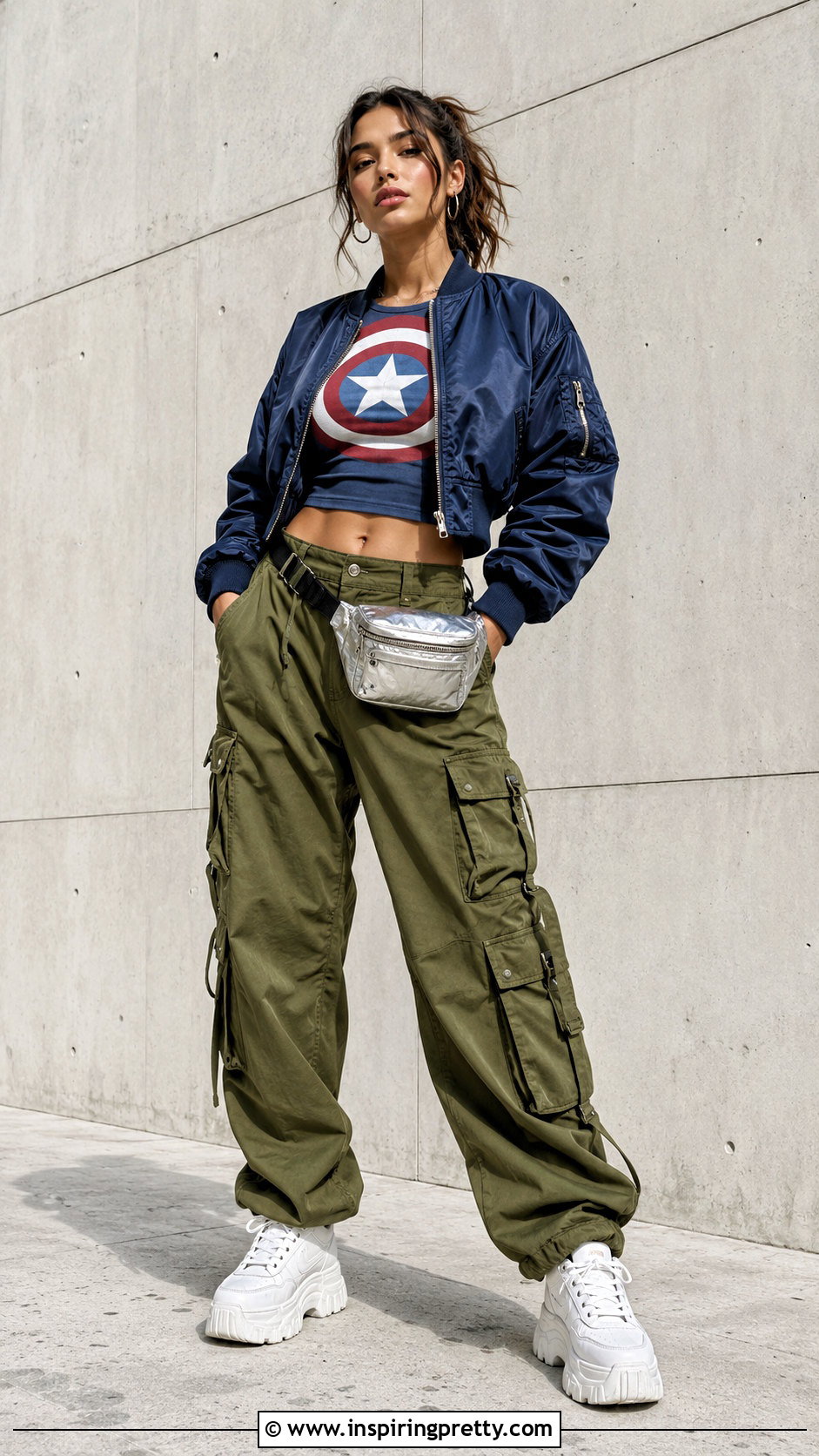 Captain America Crop Top With Cargo Pants - 25 captain america crop top outfit ideas
