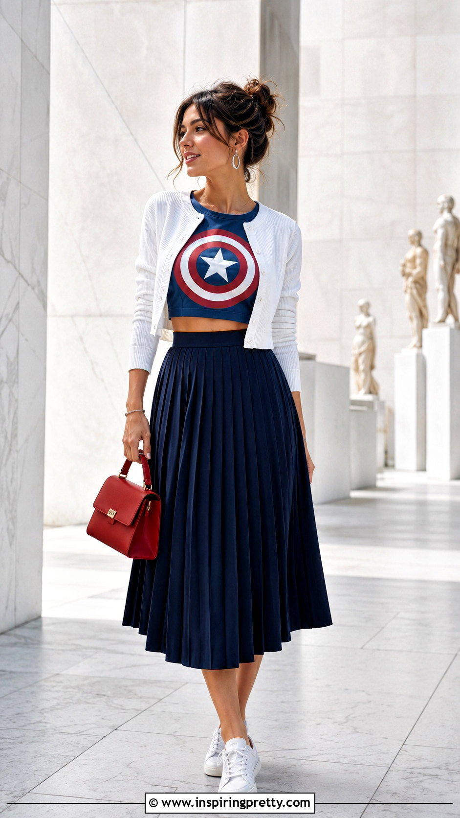 Captain America Crop Top With Midi Skirt - 25 captain america crop top outfit ideas