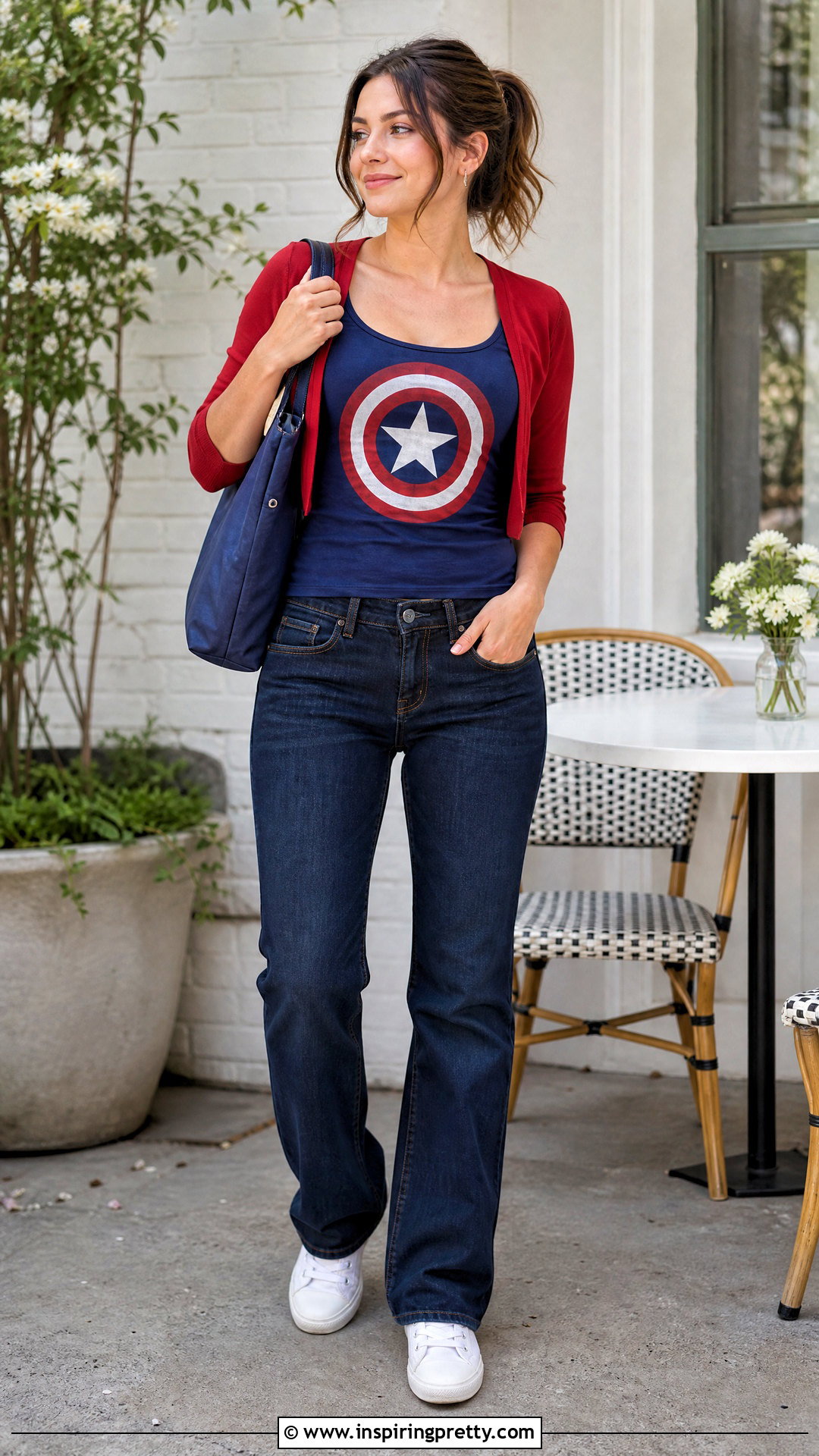 Captain America Tank Top With Red Cardigan And Jeans - 25 captain america tank top outfit ideas