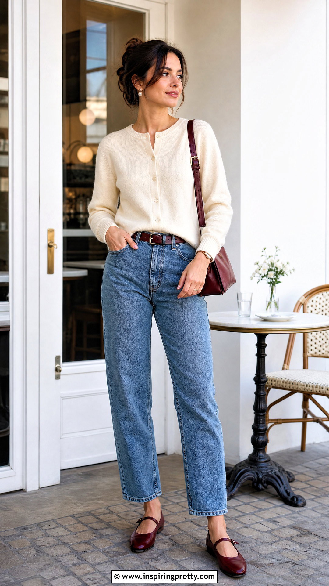 Cardigan Top And Mom Jeans Outfit - 50 aesthetic jeans top outfit ideas