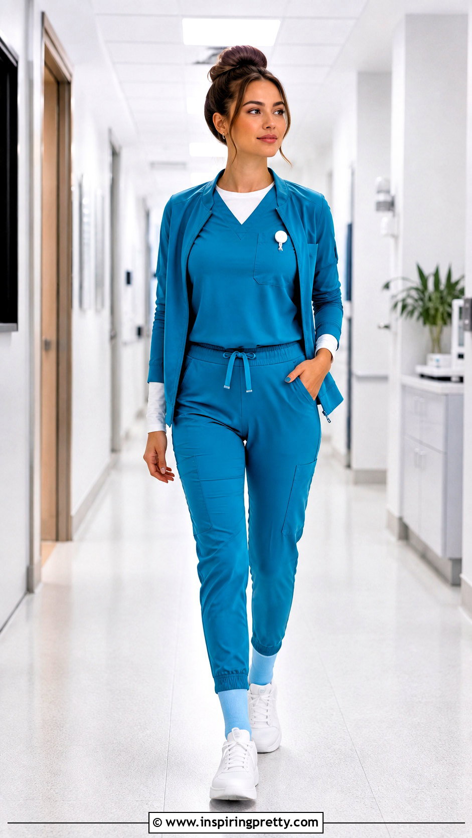 Caribbean Blue Crop Top Scrubs With Cargo Pants - 25 crop top scrubs