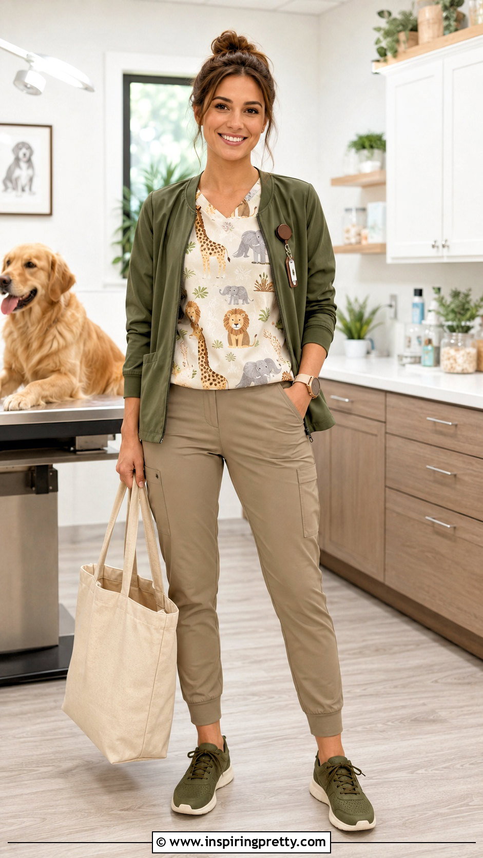 Cartoon Safari Scrub Top With Khaki Pants - 20 Cartoon Scrub Tops outfit ideas