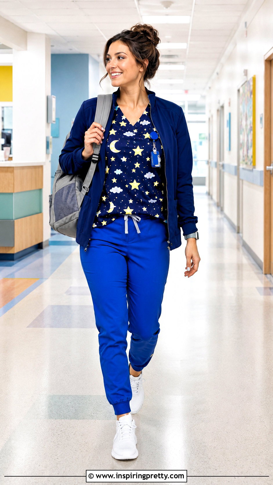 Cartoon Star Scrub Top With Cobalt Pants - 20 Cartoon Scrub Tops outfit ideas