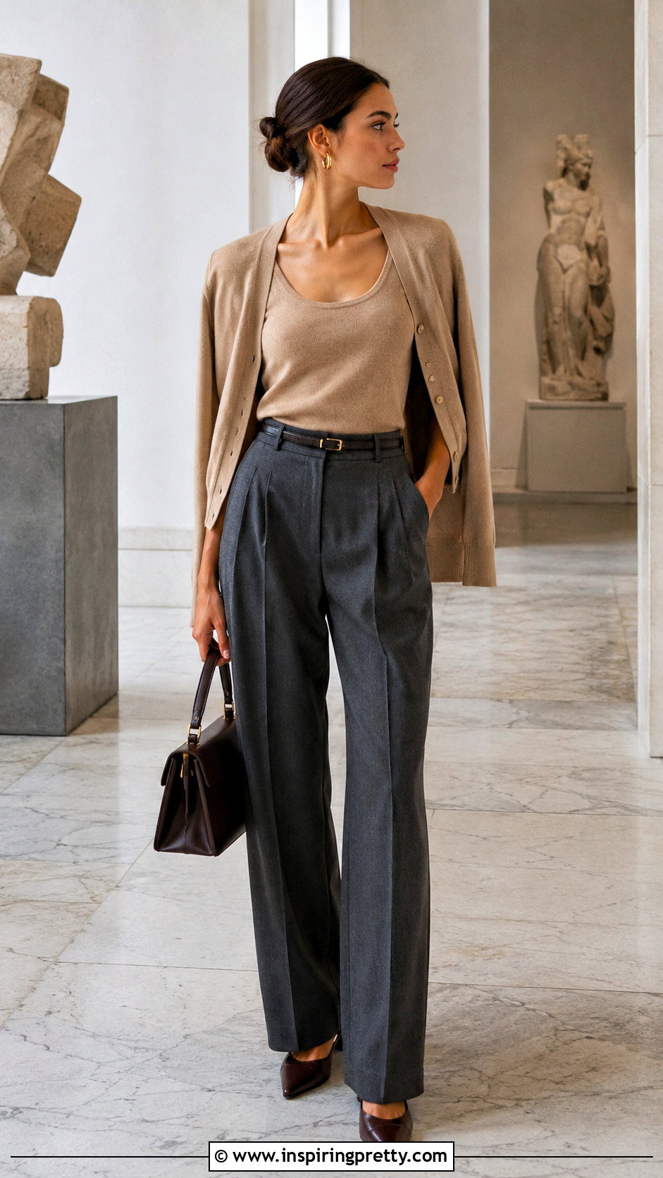 Cashmere Designer Tank Top With Pleated Trousers - 20 luxury designer tank tops outfit ideas