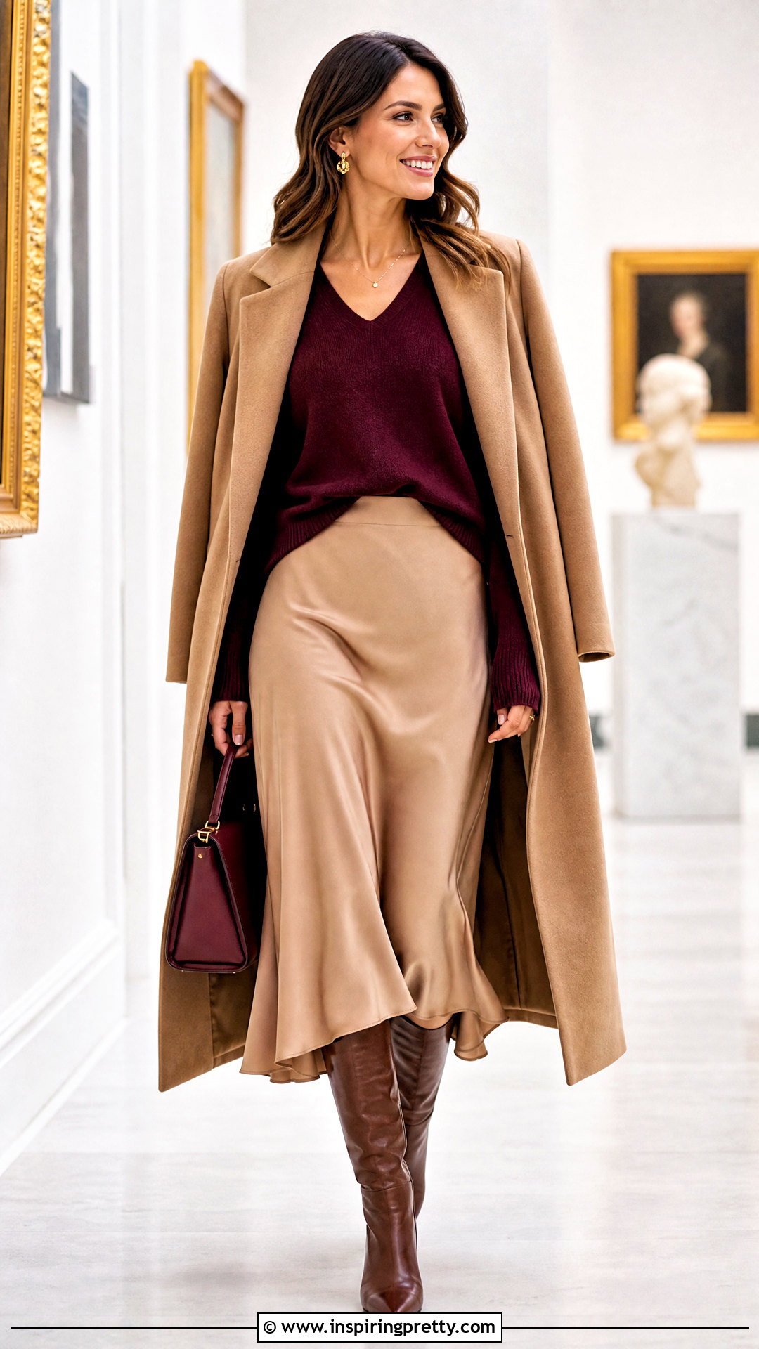 Cashmere V Neck Sweater With Midi Skirt - 50 winter tops for women