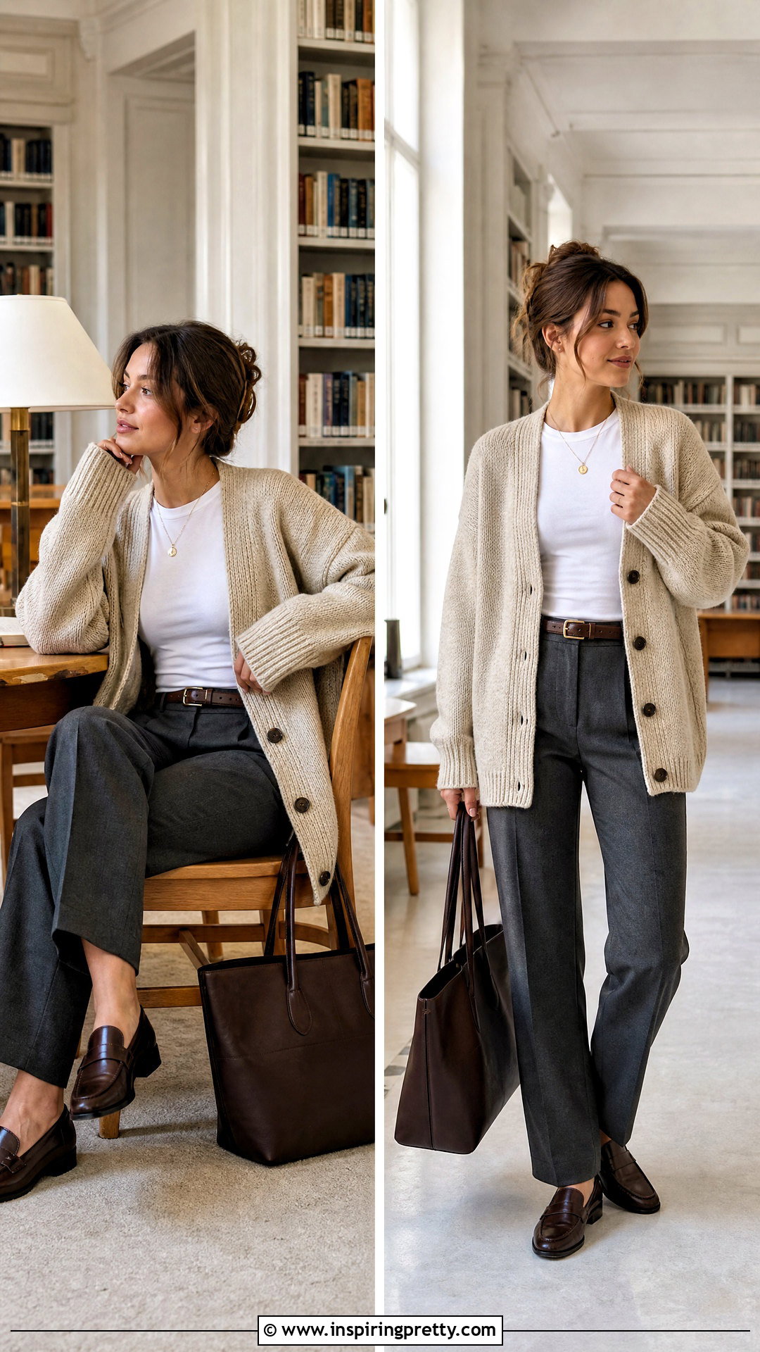 Casual Academia Oversized Cardigan and Straight Pants Outfit - 50 top academia ideas