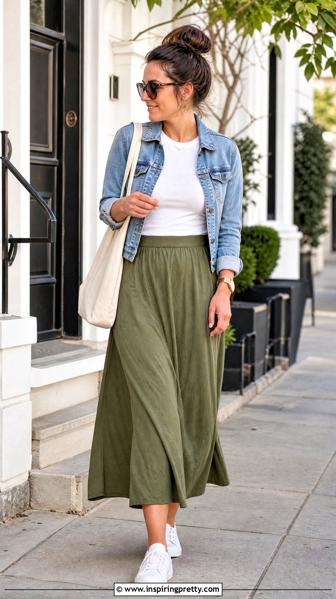 Casual Long Skirt With T Shirt And Sneakers - 50 long skirt and top outfit ideas