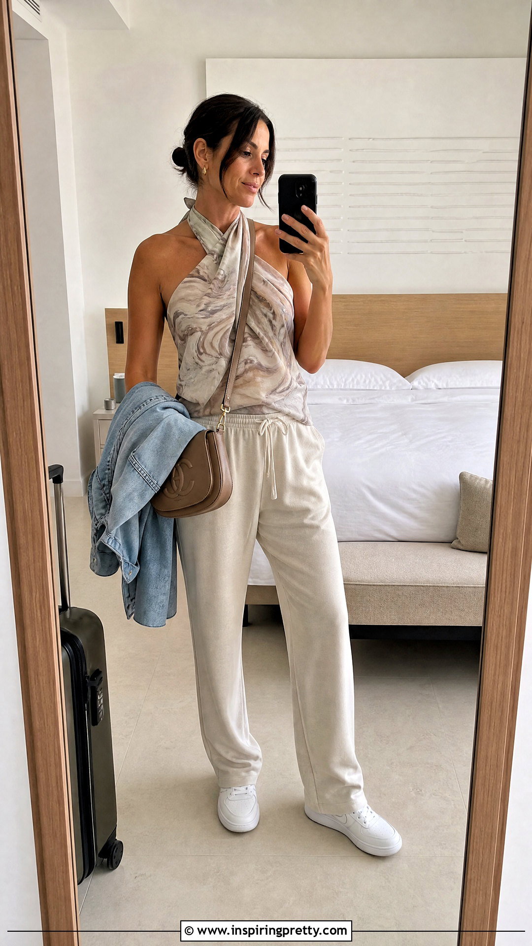 Casual Scarf Top And Drawstring Pants Set - 20 scarf top and pants sets