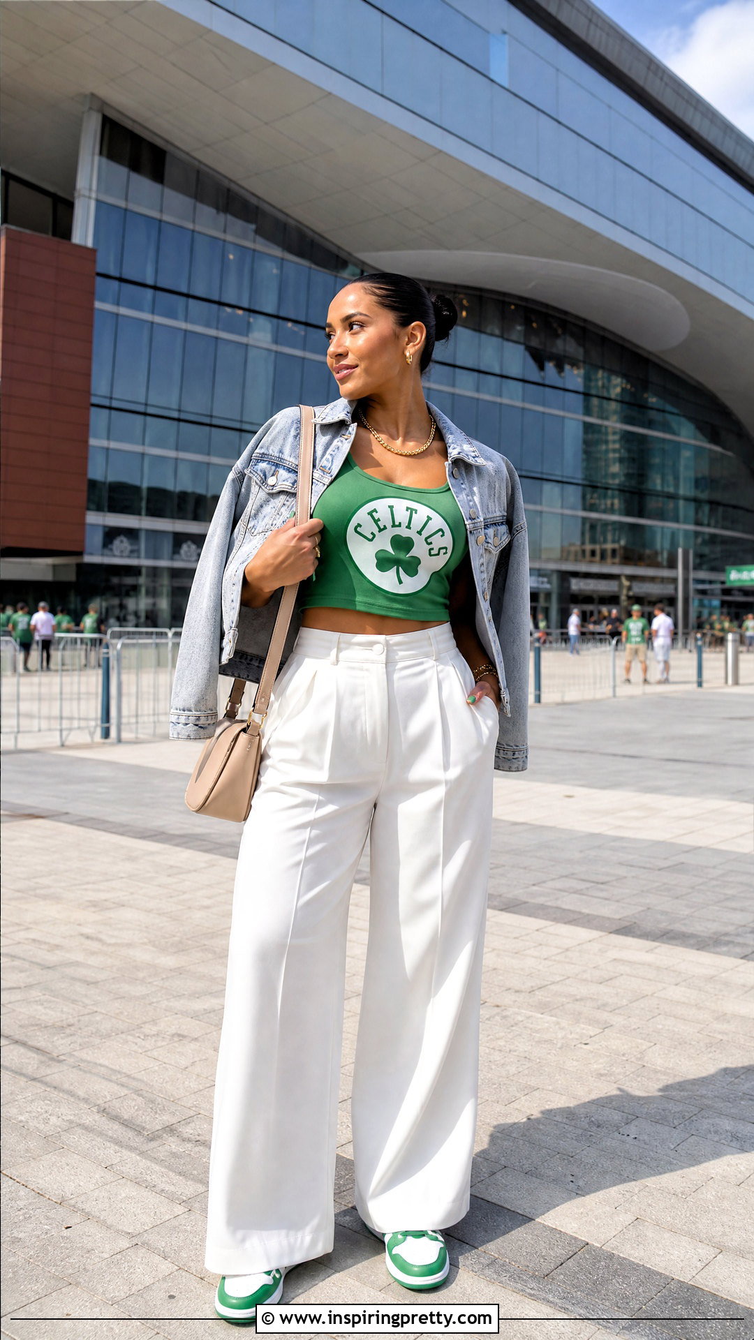 Celtics Crop Top With White Wide Leg Pants - 20 boston celtics crop tops