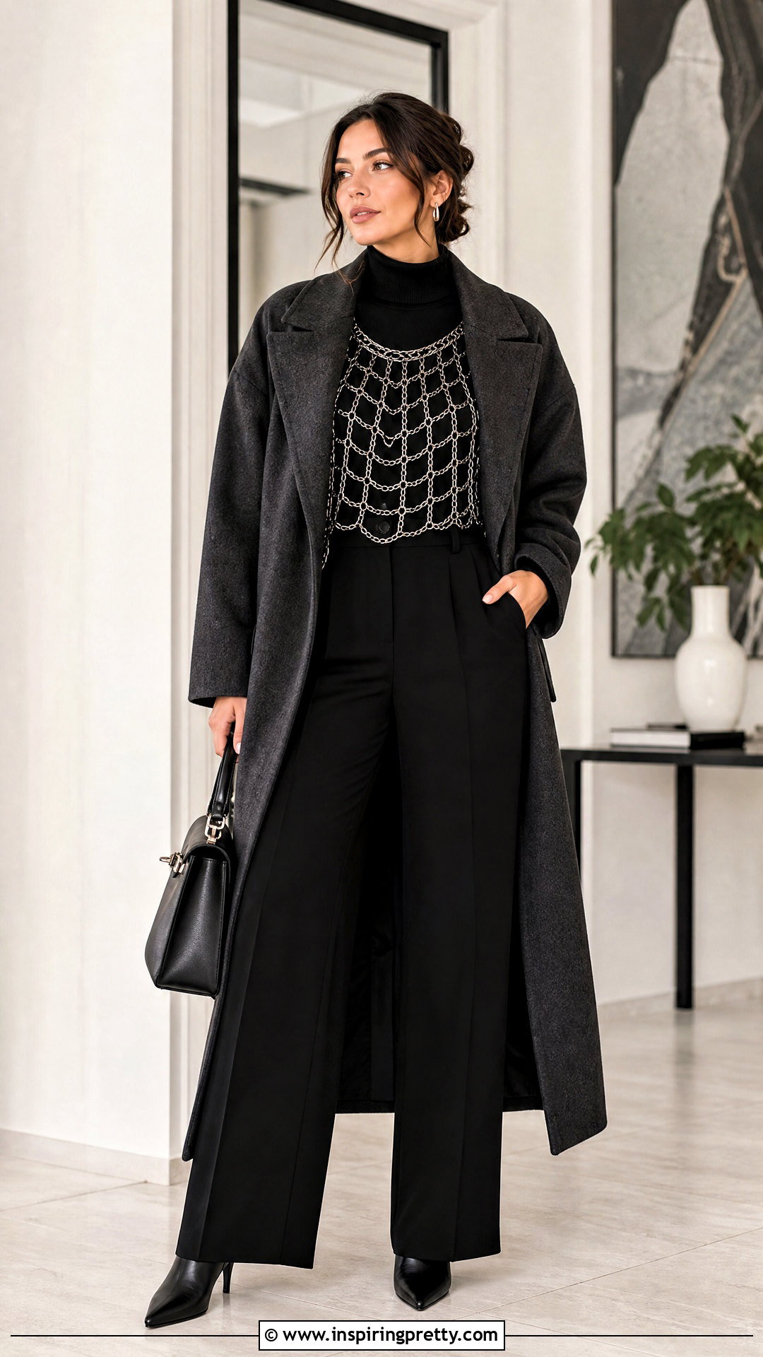 Chain Top With Black Turtleneck - 50 chain top outfit ideas