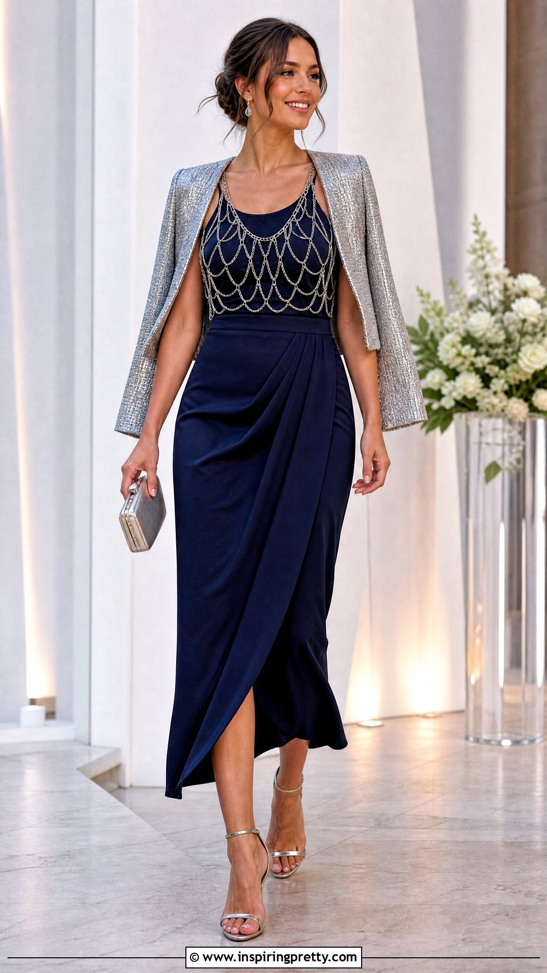 Chain Top With Draped Midi Skirt - 50 chain top outfit ideas