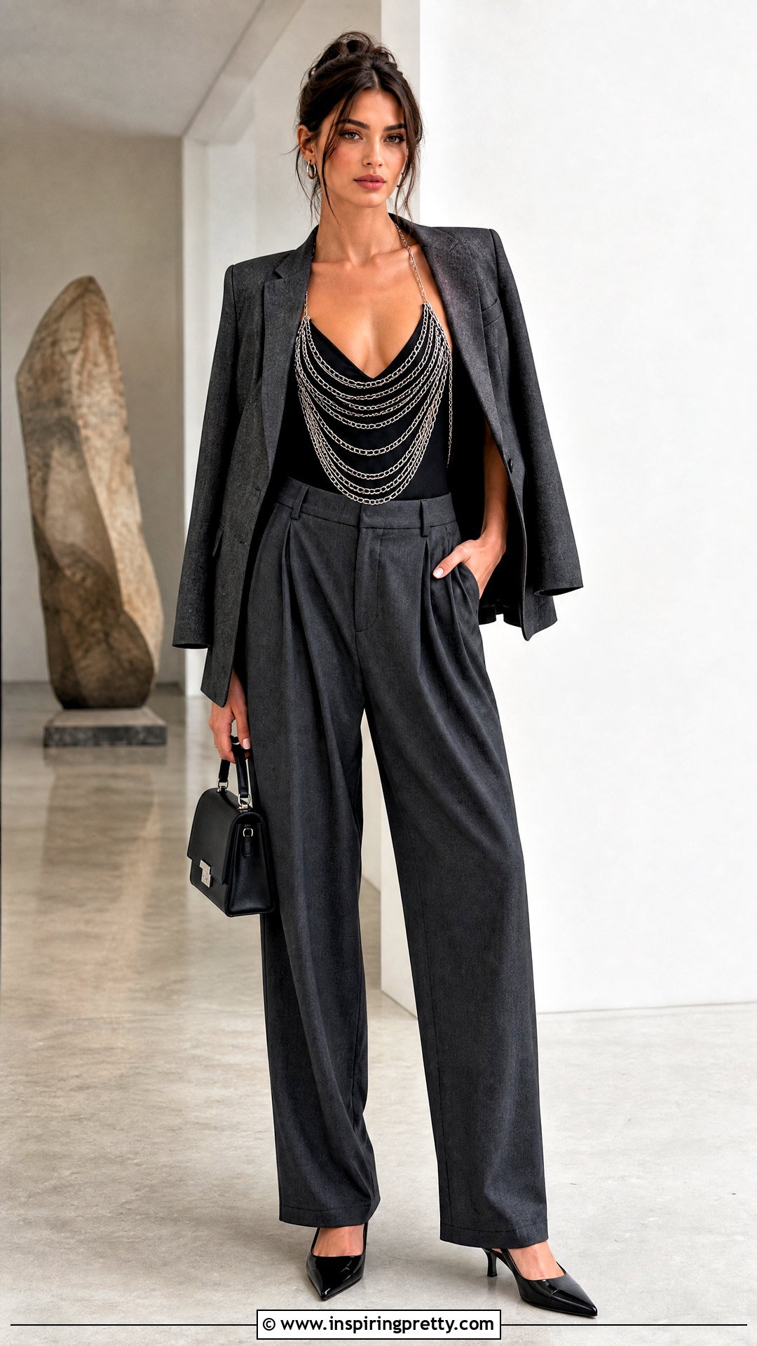 Chain Top With Pleated Trousers - 50 chain top outfit ideas