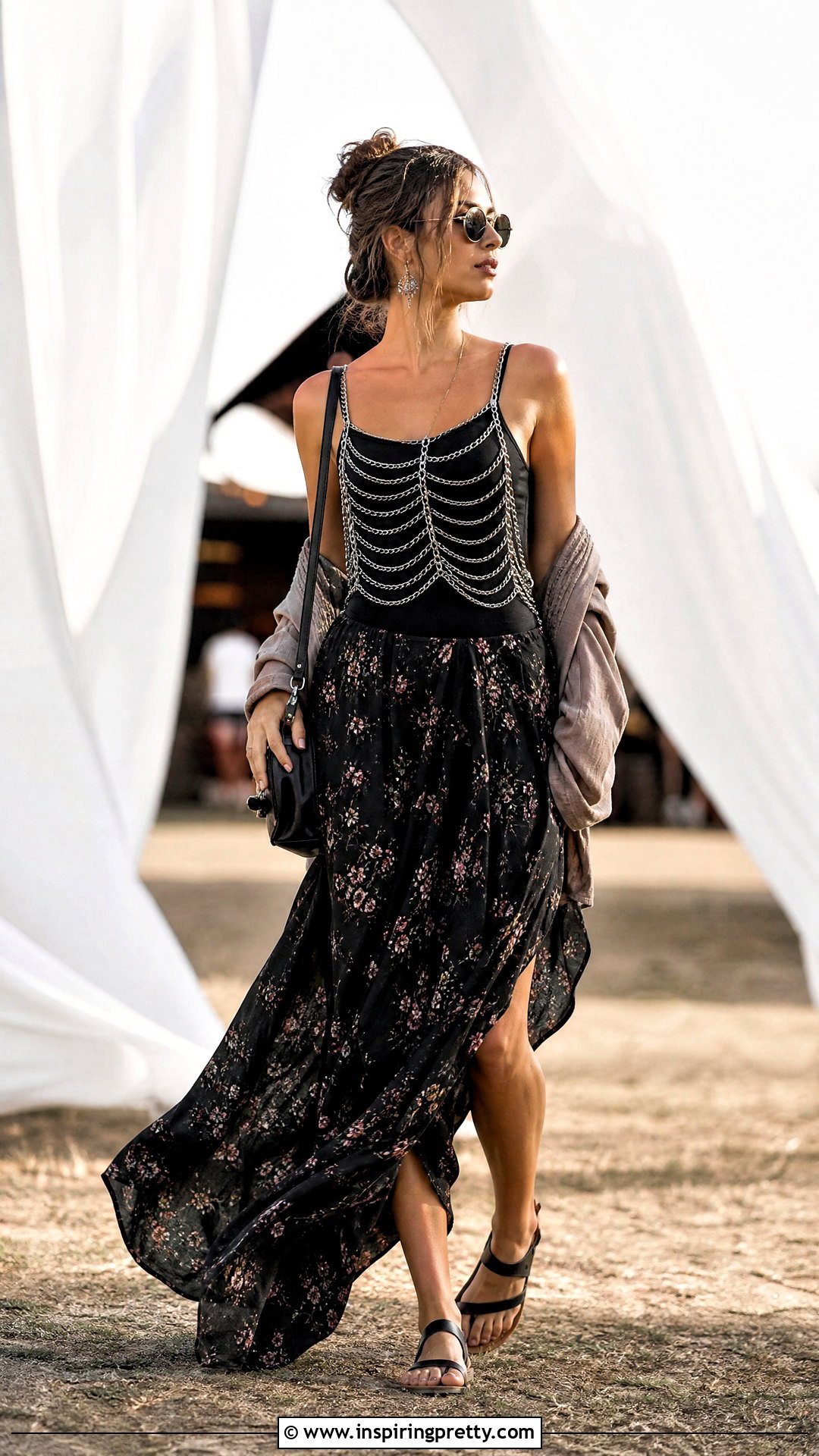 Chain Top With Printed Maxi Skirt - 50 chain top outfit ideas
