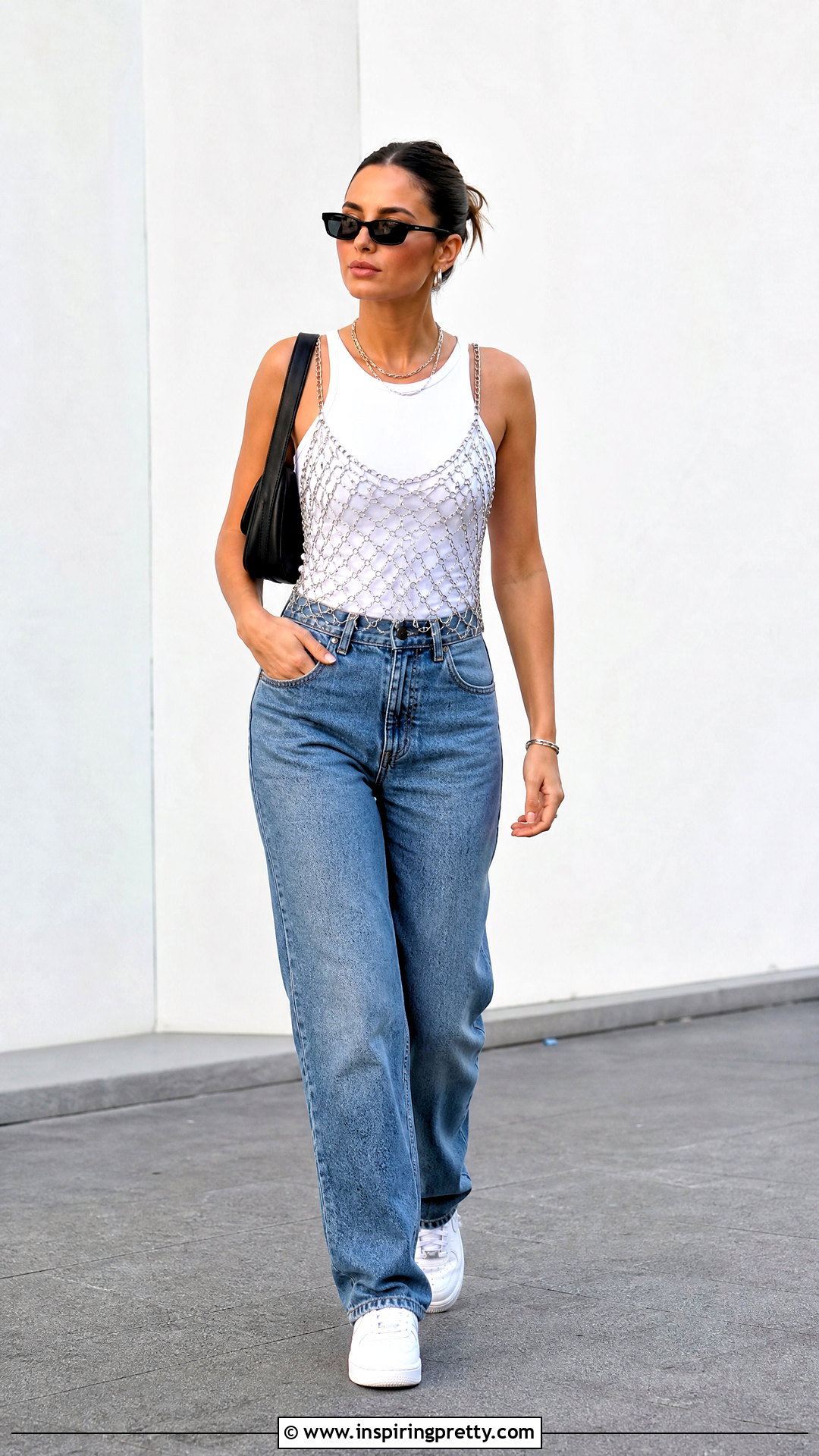 Chain Top With Straight Leg Jeans - 50 chain top outfit ideas