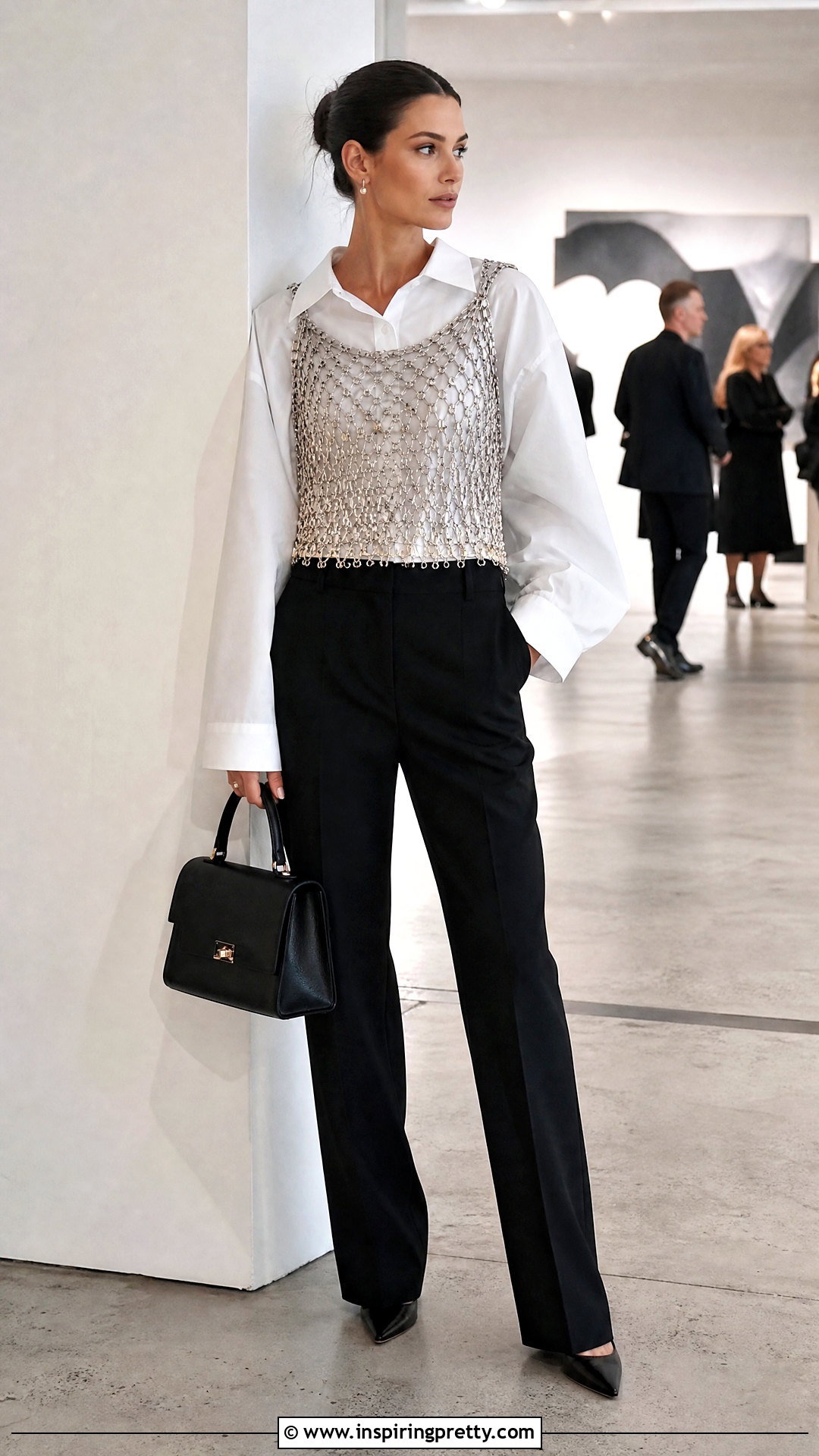Chain Top With White Button Down Shirt - 50 chain top outfit ideas