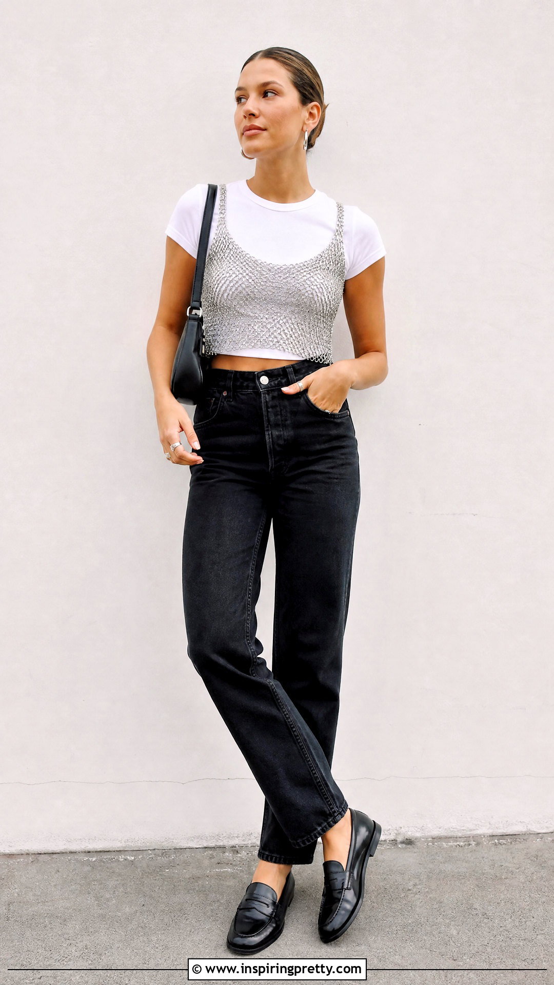 Chainmail Top Over A White T Shirt - 50 chainmail top outfit ideas
