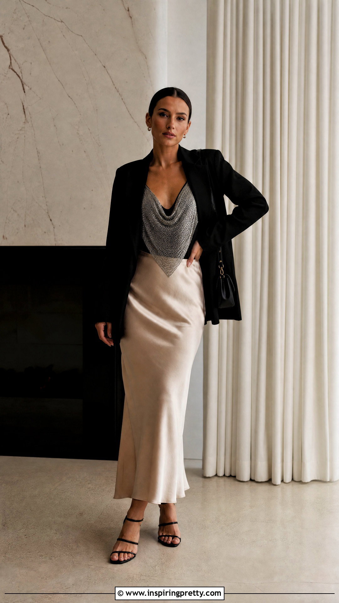 Chainmail Top With A Slip Skirt And Blazer - 50 chainmail top outfit ideas