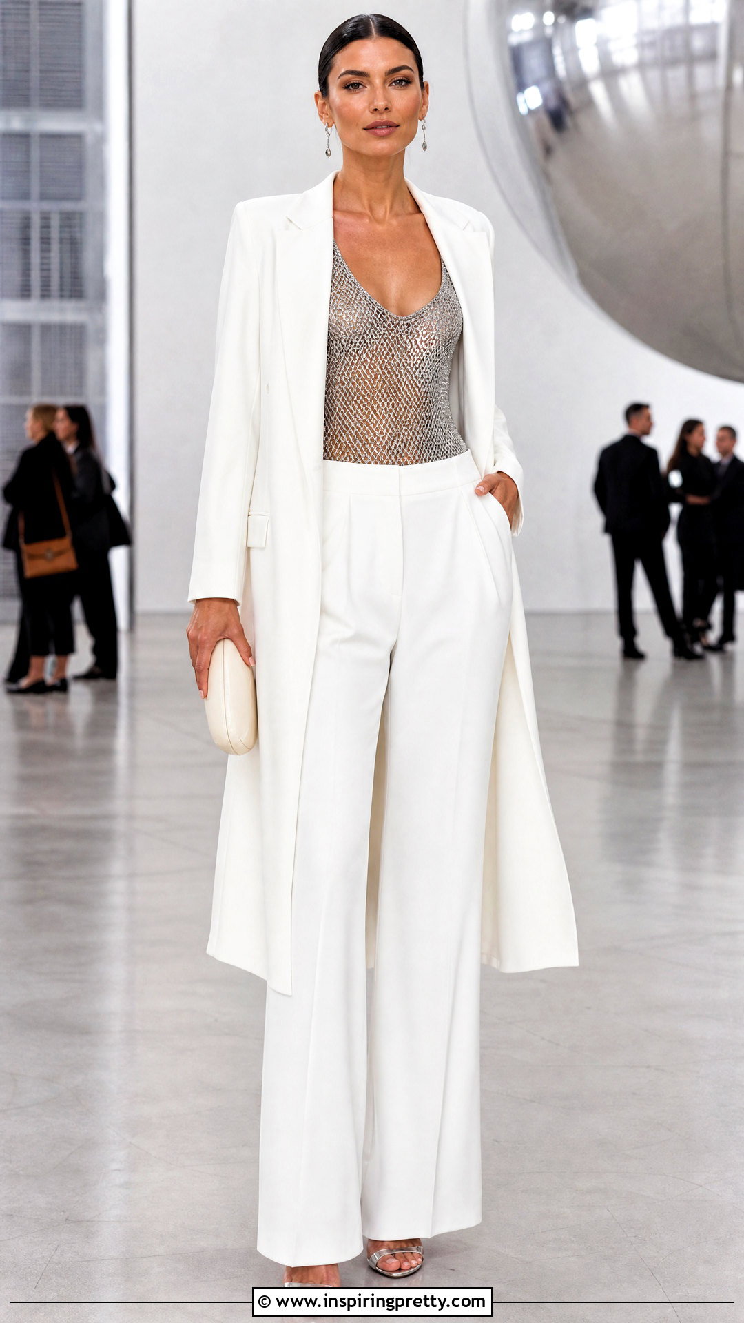 Chainmail Top With White Tailored Trousers - 50 chainmail top outfit ideas