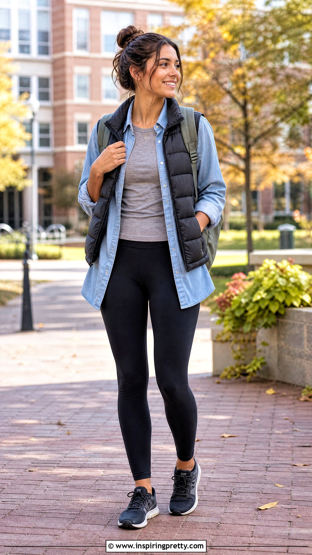 Chambray Button Down Top And Leggings Outfit - 50 cute tops for school ideas
