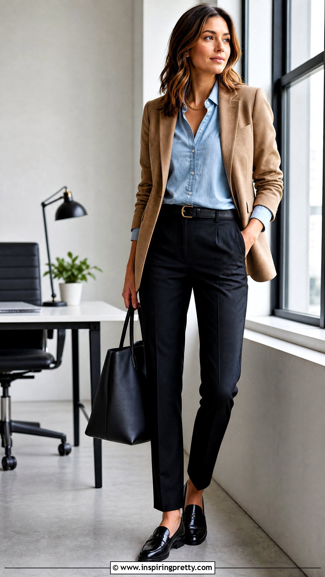 Chambray Shirt With Black Trousers - 20 Professional Tops For Work Ideas