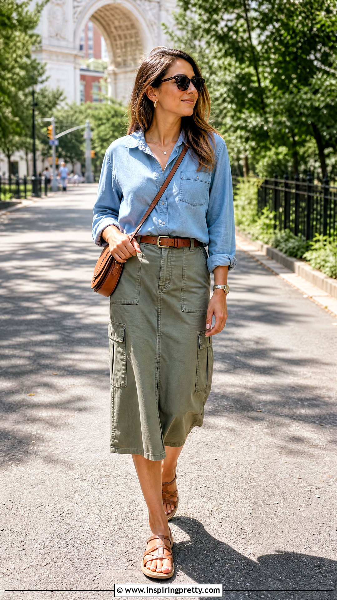 Chambray Top With A Cargo Midi Skirt - 50 trendy fashion tops outfit ideas