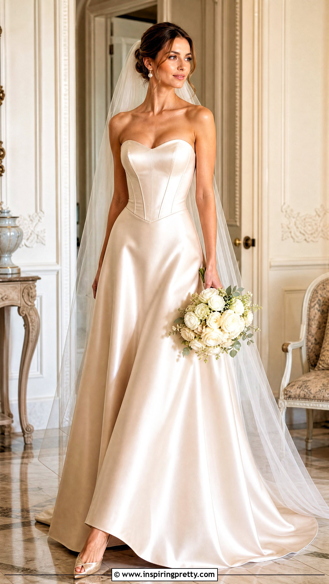 Champagne Corset Satin Dress - 50 corset top wedding dress outfit ideas