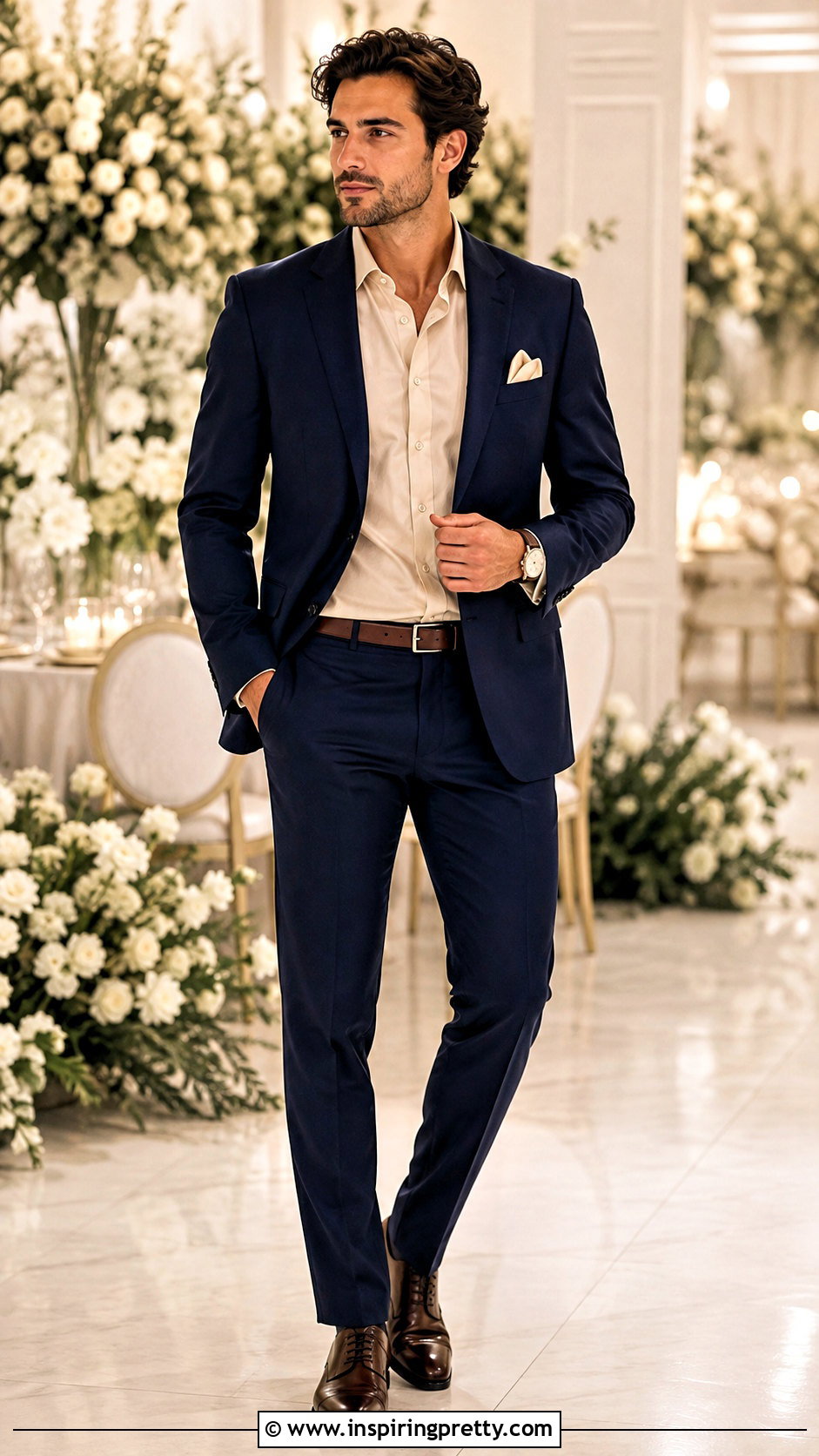 Champagne Silk Shirt With Navy Suit - 25 mens silk tops