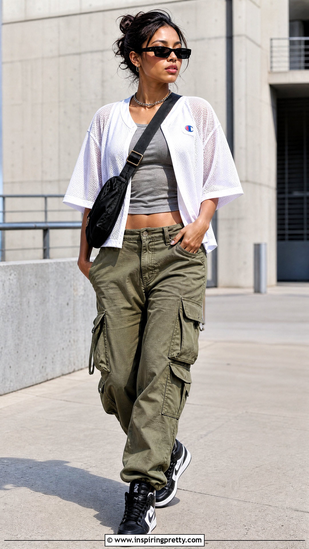 Champion Mesh Top With Cargo Pants - 20 Champion Mesh Top outfit ideas