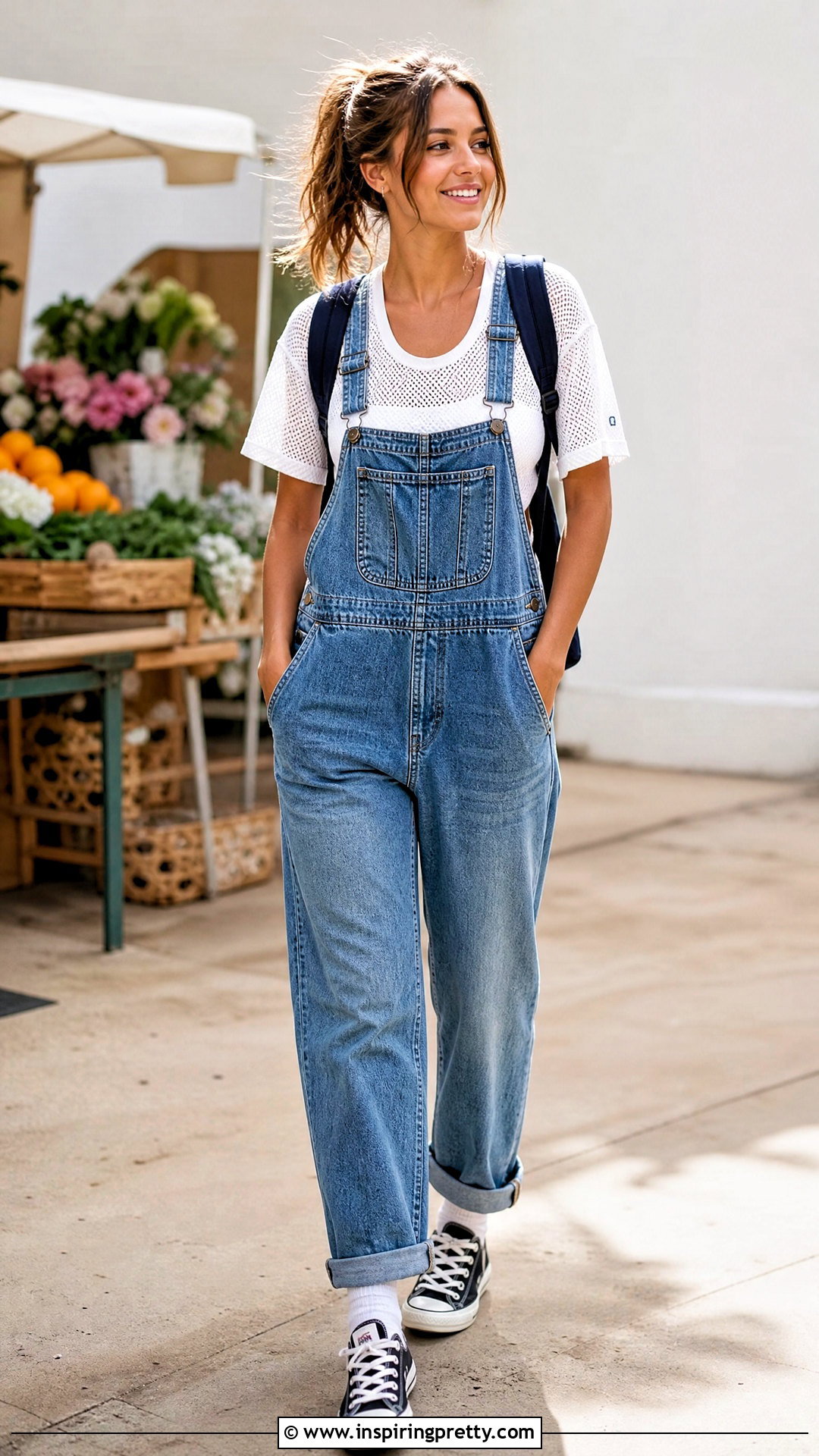 Champion Mesh Top With Denim Overalls - 20 Champion Mesh Top outfit ideas