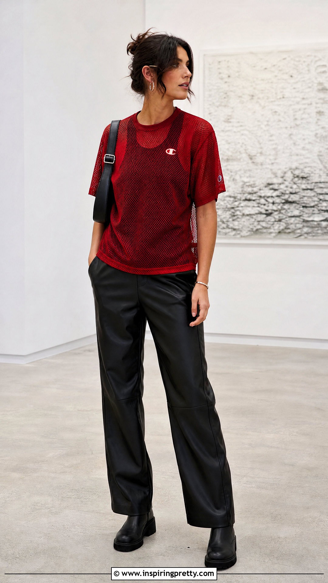 Champion Mesh Top With Faux Leather Pants - 20 Champion Mesh Top outfit ideas
