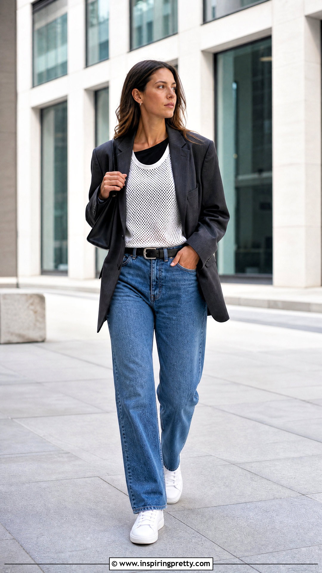 Champion Mesh Top With Oversized Blazer - 20 Champion Mesh Top outfit ideas