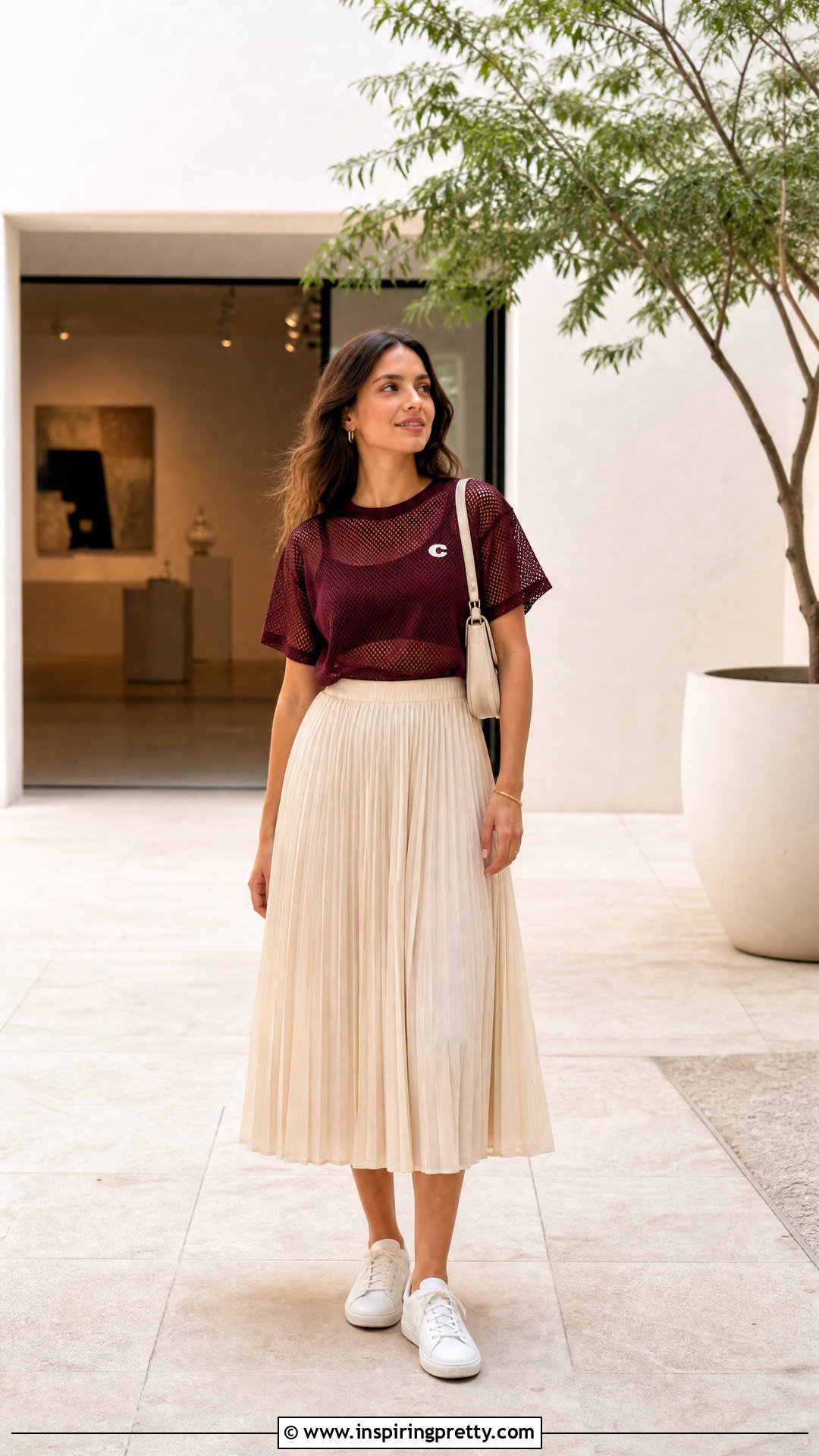 Champion Mesh Top With Pleated Midi Skirt - 20 Champion Mesh Top outfit ideas