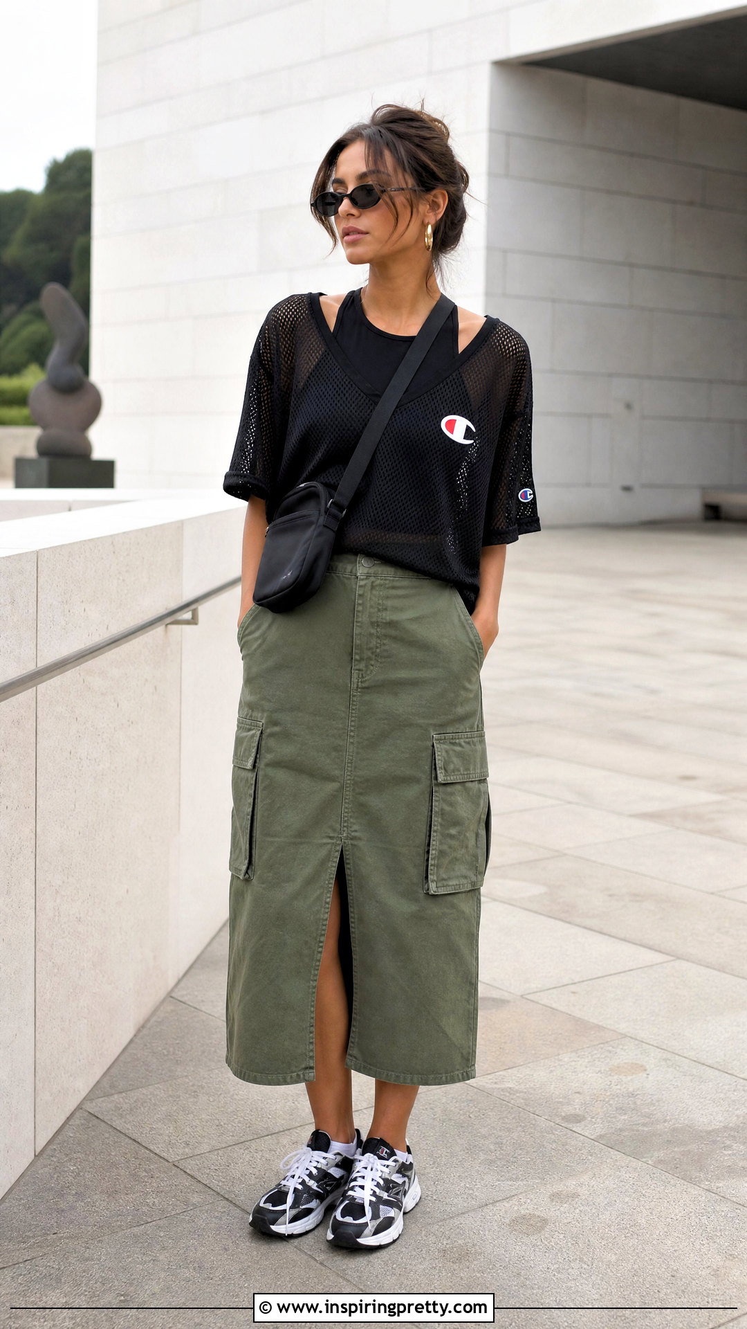 Champion Mesh Top With Utility Midi Skirt - 20 Champion Mesh Top outfit ideas