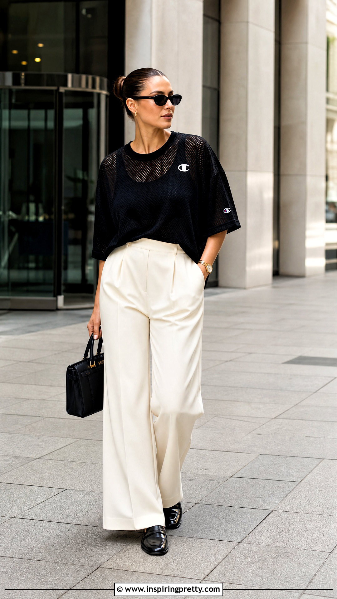 Champion Mesh Top With Wide Leg Trousers - 20 Champion Mesh Top outfit ideas