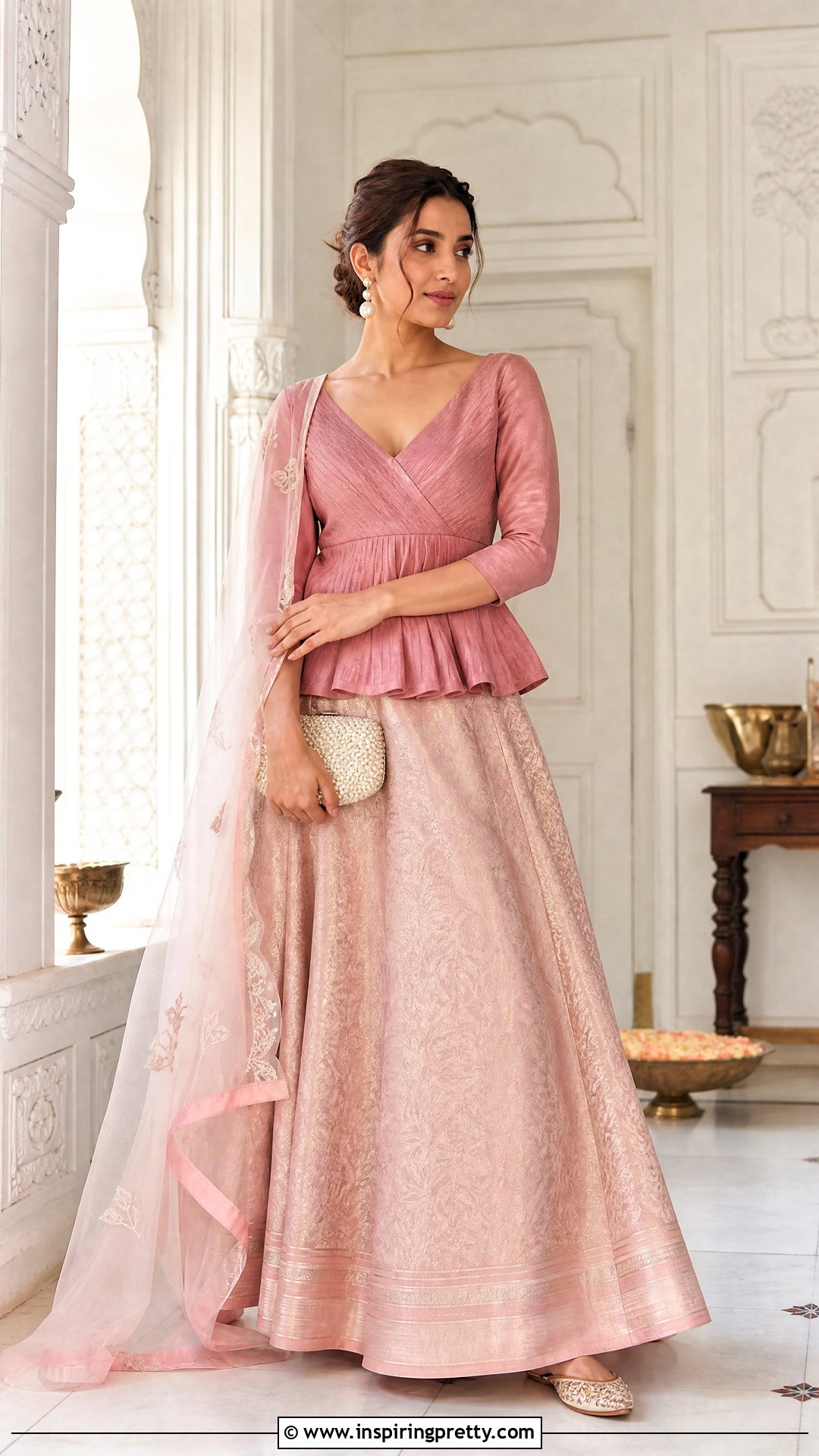 Chanderi Skirt With Peplum Top - 50 skirt top indian outfit ideas