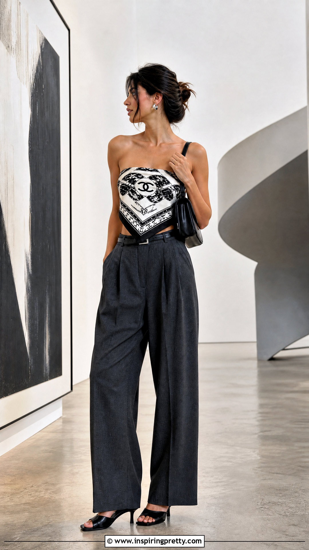 Chanel Bandana Top With Pleated Trousers - 20 chanel bandana top outfit ideas
