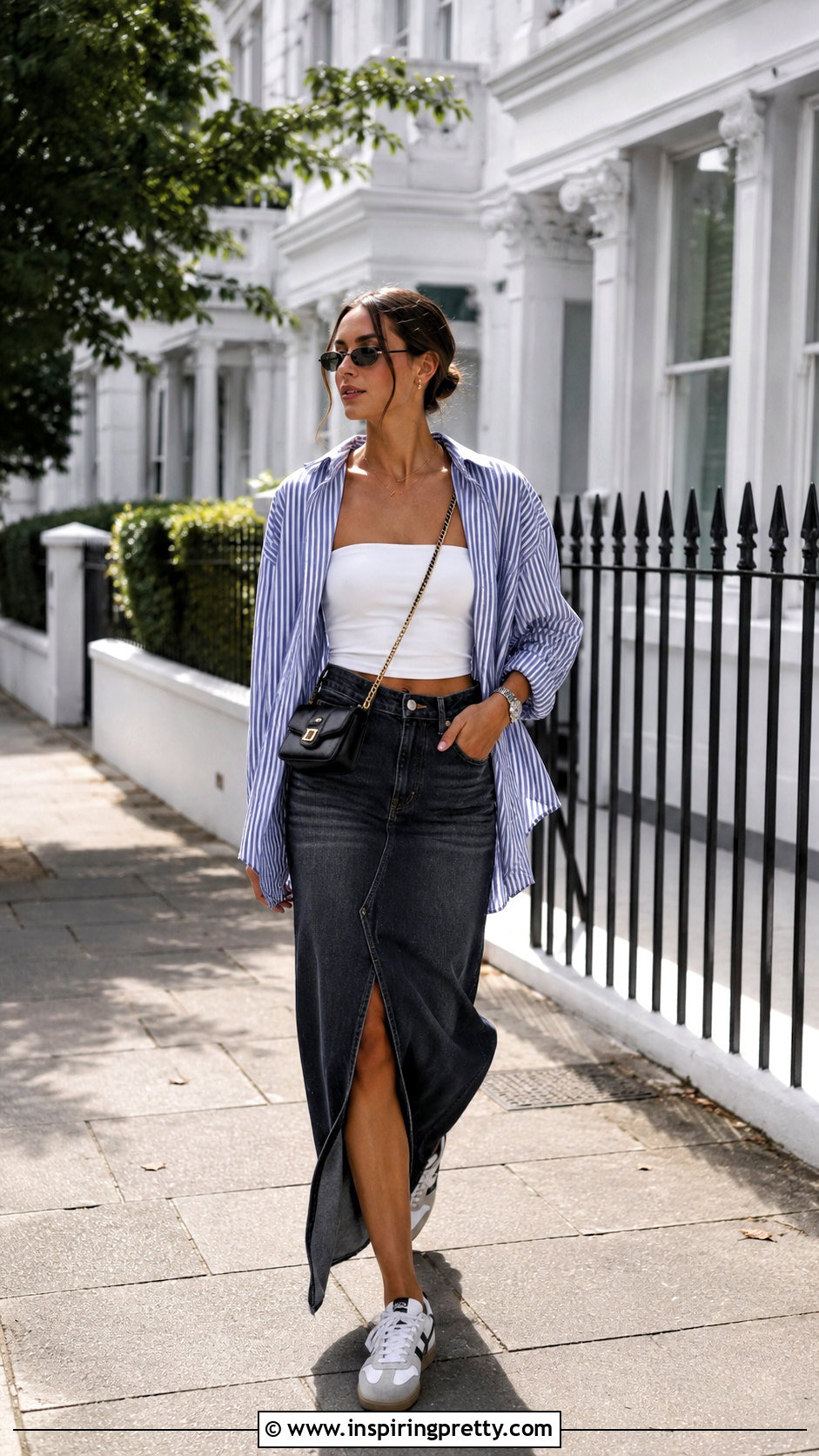 Chanel Bandeau Top With Denim Maxi Skirt - 20 chanel bandeau top outfit ideas